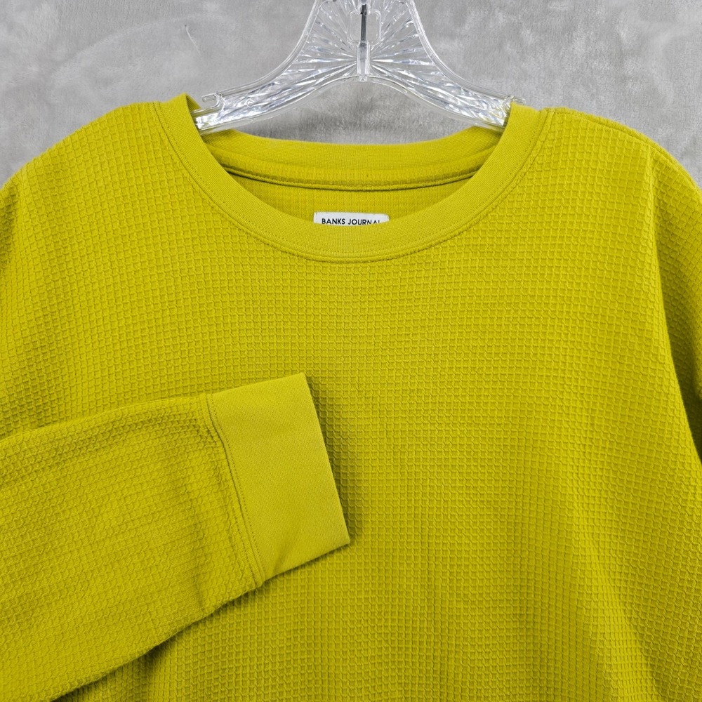 Banks Journal Waffle Knit Sweatshirt Mens Large Yellow Organic Cotton Thermal